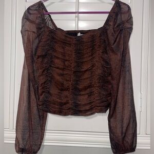 MNG Mango Snake Print Long Sleeve Ruched Puff Sleeve